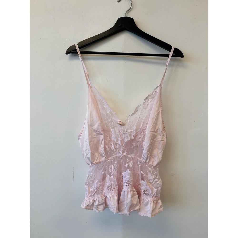 Vintage Bernette New York Top‎ Womens XS Pink Lace Ruffle Camisole Lingerie